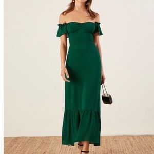 Reformation butterfly dress in emerald green
